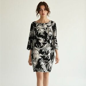 Calvin Klein Elegant Black and White Floral Dress Size 12